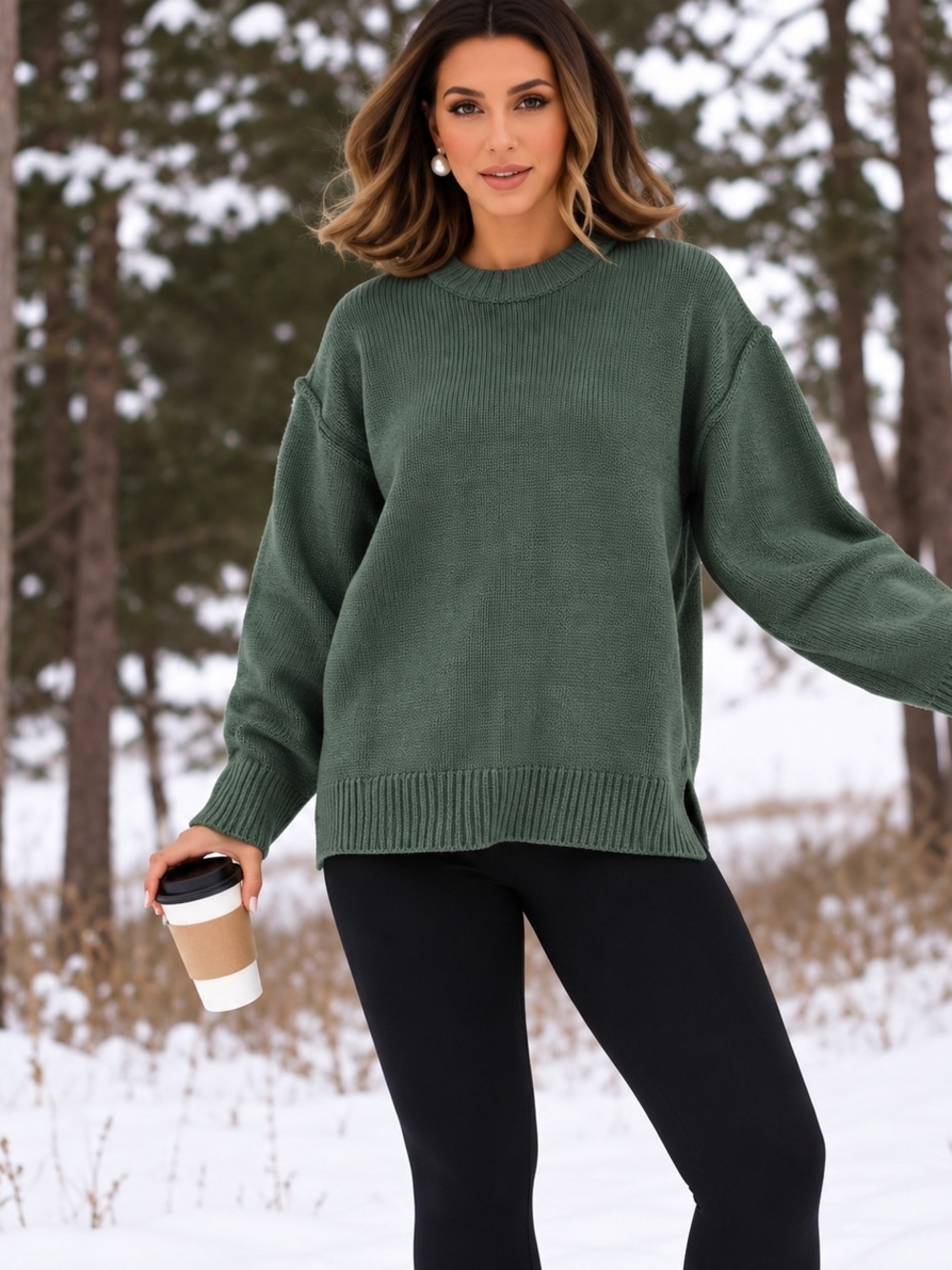 Promesa Pine Green Relaxed Crewneck Sweater